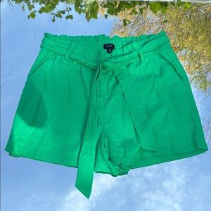 J. Crew Bright Green Tie-Belt High-Waist Shorts